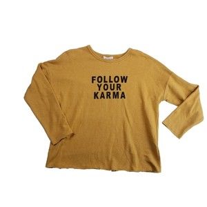 For The Republic Long Sleeve Shirt Womens M Yellow Distressed Follow Your Karma